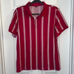 SHEIN Hot Pink and White Striped Polo Shirt